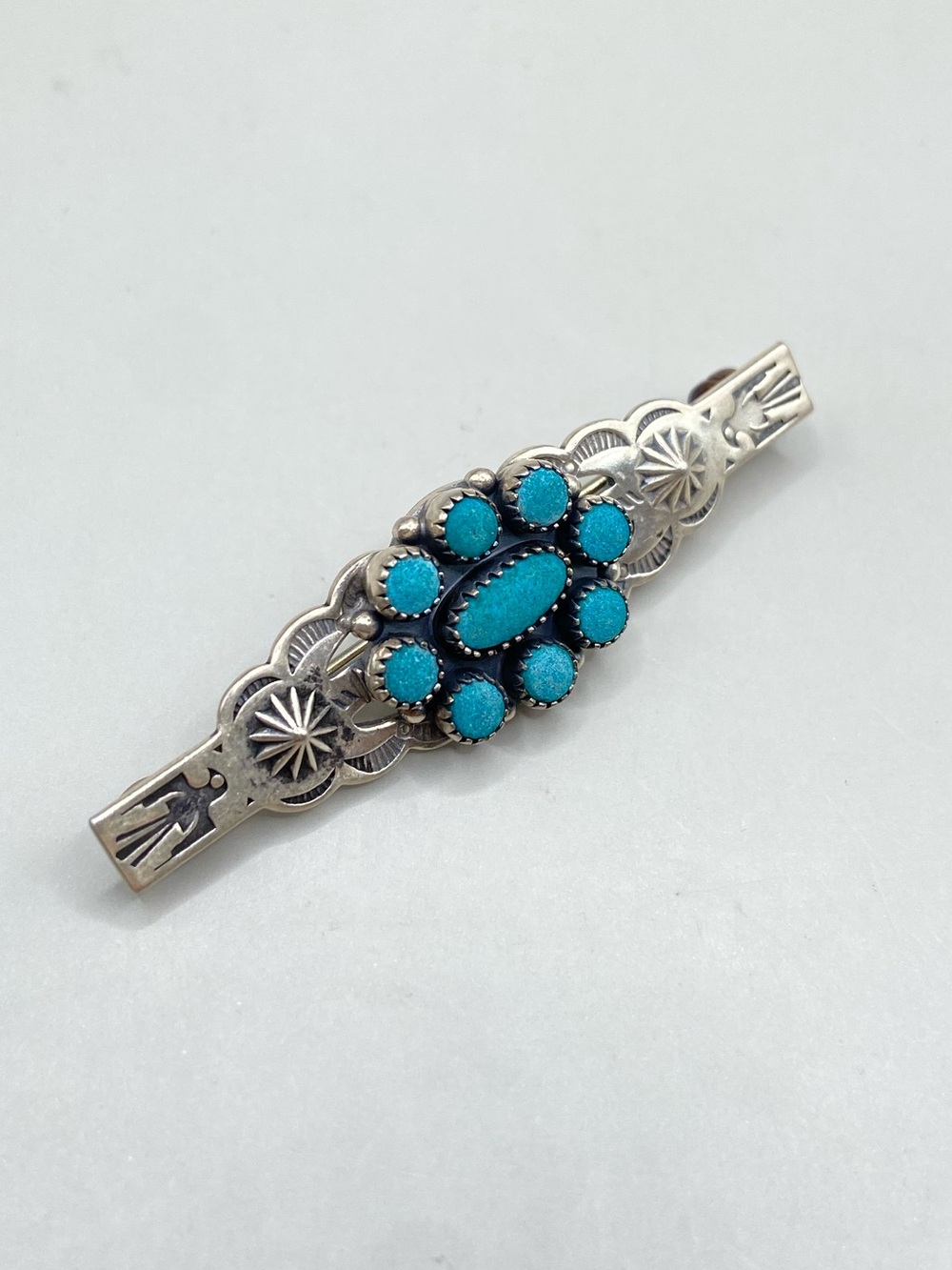 Vintage Native American Southwestern Sterling Silver Turquoise Brooch